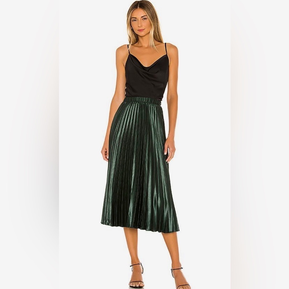 New 1.STATE Matte Satin Pleated Midi Skirt